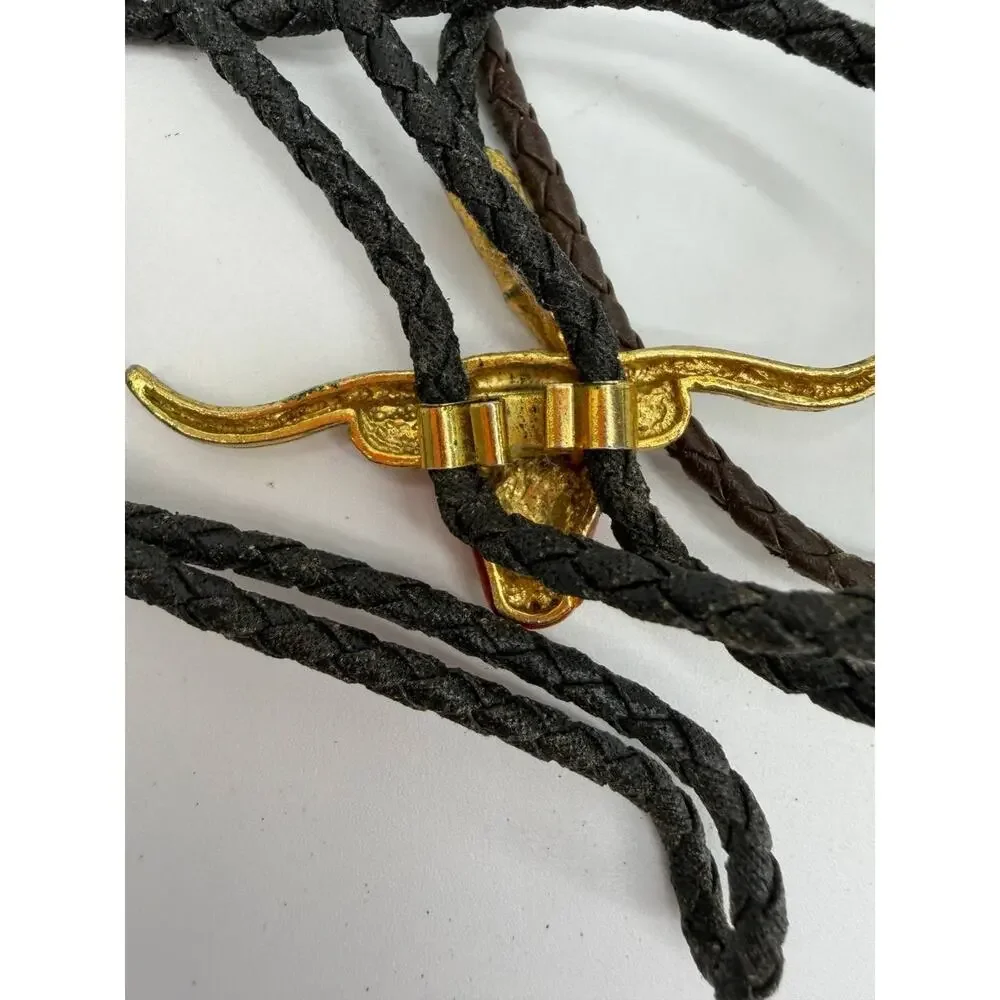 Western Bolo Tie Lot Bull Head Cowboy Rodeo Slide Leather Cord Vintage Style
